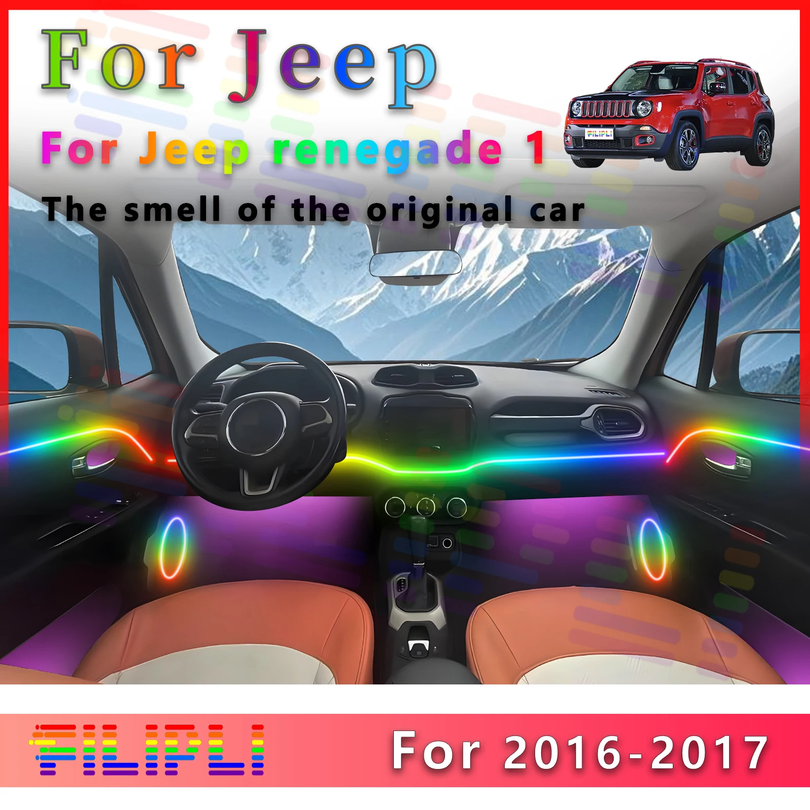 FILIPLI For JEEP Renegade (1st Gen) Interior LED RGB Symphony Environmental Light Strip with 64Color and Different Modes to Upgr
FILIPLI For JEEP Renegade (1st Gen) Interior LED RGB Symphony Environmental Light Strip with 64Color and Different Modes to Upgr