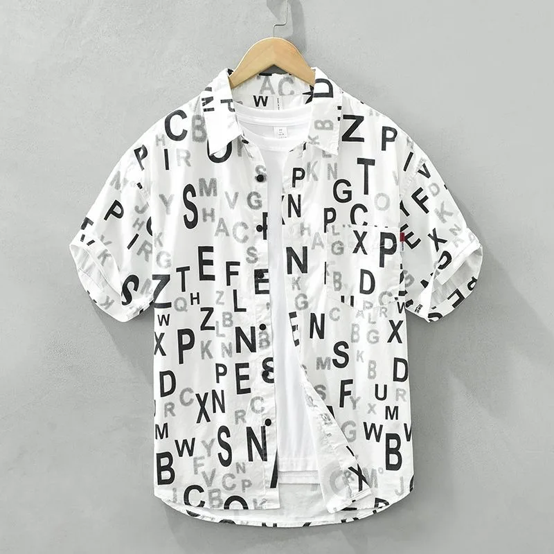 New Chic Print Letter Printed Lapel Short-sleeved Shirt Men's gentle Loose Casual Trendy Japanese style Half-sleeved Shirt
New Chic Print Letter Printed Lapel Short-sleeved Shirt Men's gentle Loose Casual Trendy Japanese style Half-sleeved Shirt