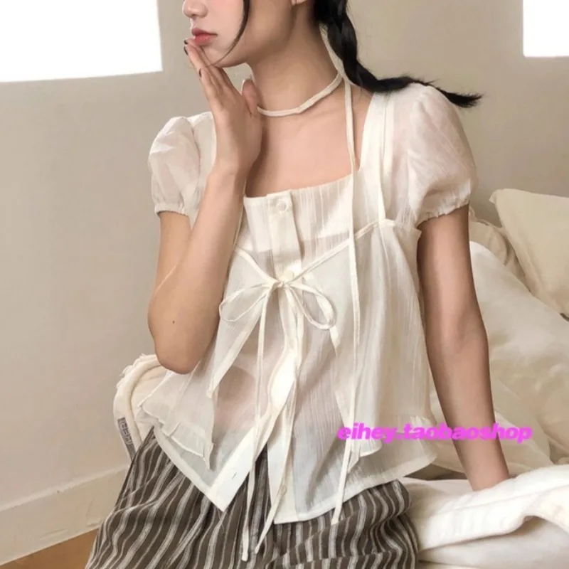Fake Two Pieces Lace-up Solid Color Casual Short-sleeved T-shirt Women 2025 Summer New Square Collar Single-breasted Loose Tops
Fake Two Pieces Lace-up Solid Color Casual Short-sleeved T-shirt Women 2025 Summer New Square Collar Single-breasted Loose Tops