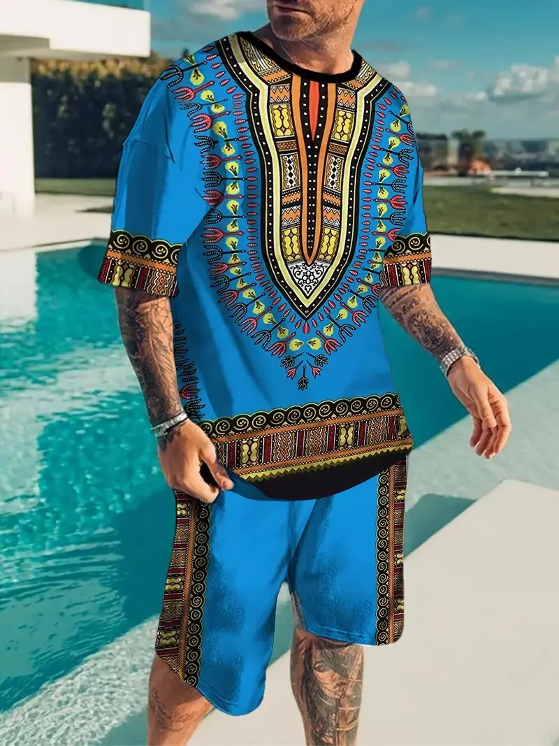 2-Piece Men's Ethnic Style Pattern Printing Suit Men's Short-Sleeved Round Neck T-Shirt And Shorts Suit Summer Vacation Style
2-Piece Men's Ethnic Style Pattern Printing Suit Men's Short-Sleeved Round Neck T-Shirt And Shorts Suit Summer Vacation Style