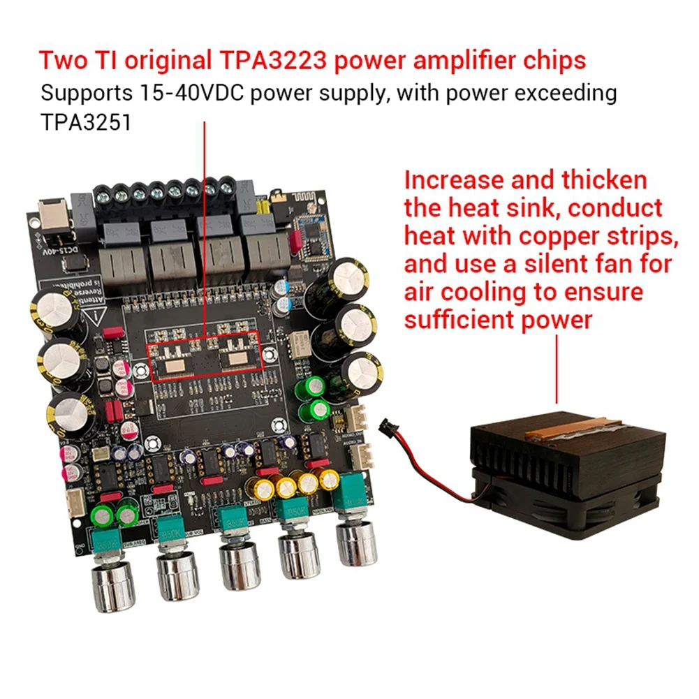 Y22A-ZK-APTX2 TPA3223 2.1 Channel Sound Power Amplifier Board 200W+200W+400W Bluetooth Subwoofer Audio Amp Module
Y22A-ZK-APTX2 TPA3223 2.1 Channel Sound Power Amplifier Board 200W+200W+400W Bluetooth Subwoofer Audio Amp Module