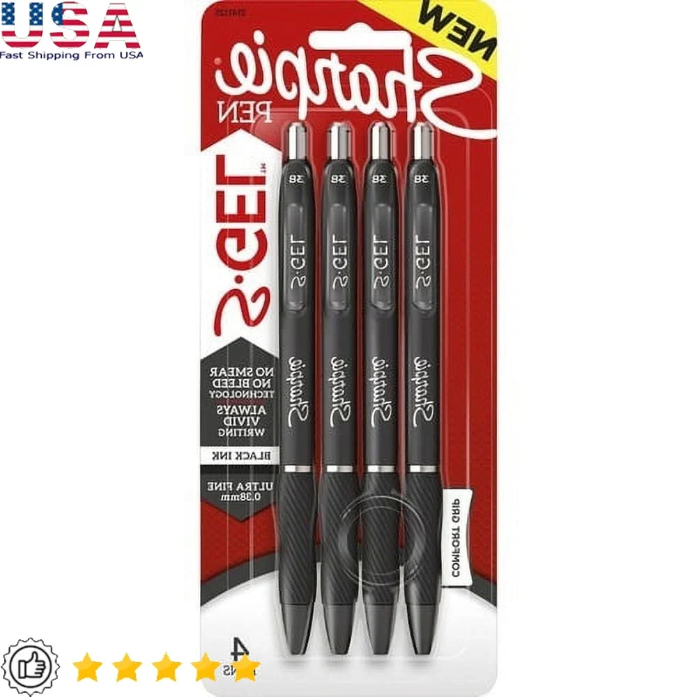 Ultra Fine Point Gel Pens 0.38mm Black Smear Proof No Bleed Technology Comfortable Rubber Grip Writing Instruments 4 Count Set
Ultra Fine Point Gel Pens 0.38mm Black Smear Proof No Bleed Technology Comfortable Rubber Grip Writing Instruments 4 Count Set