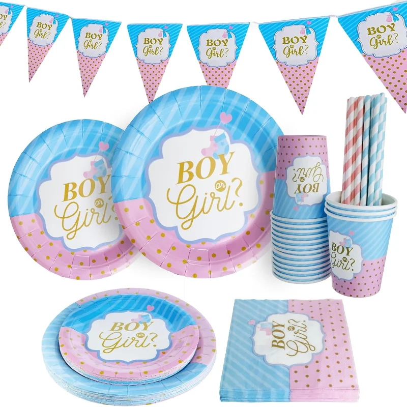 81-Piece Gender Reveal Tableware, for 16 Guests, Boys or Girls Paper Tableware, for Children Theme Birthday Party Baby Shower
81-Piece Gender Reveal Tableware, for 16 Guests, Boys or Girls Paper Tableware, for Children Theme Birthday Party Baby Shower