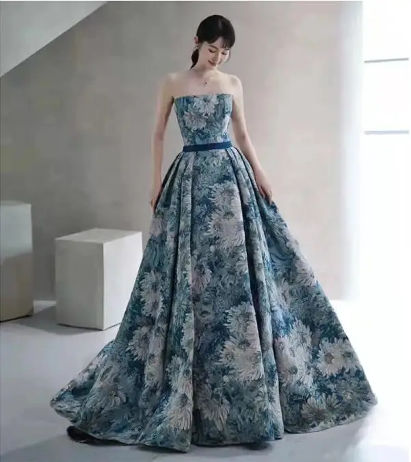 Elegant Flower Evening Dress For Women Blue Green Strapless A-line Pleat Detachable Sleeve Belt Banquet Party Formal Prom Gowns
Elegant Flower Evening Dress For Women Blue Green Strapless A-line Pleat Detachable Sleeve Belt Banquet Party Formal Prom Gowns