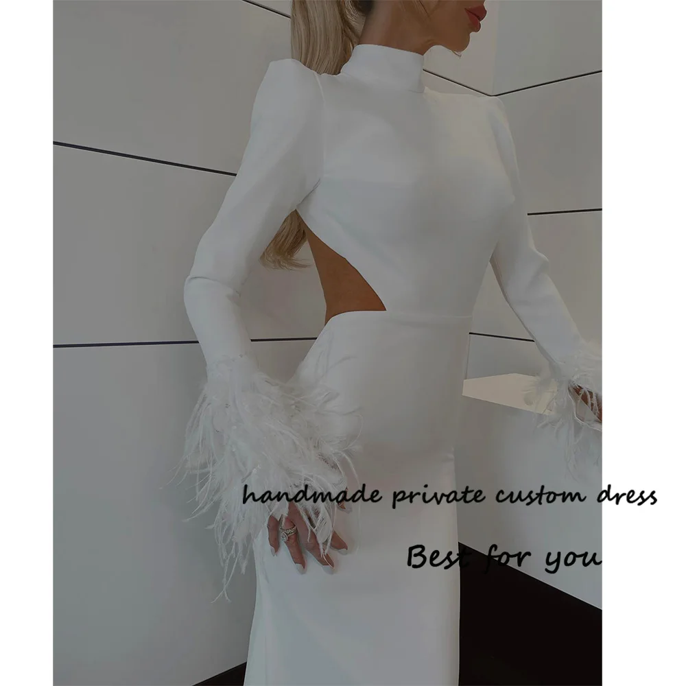 White Mermaid Wedding Dresses Feather Long Sleeve Sexy Backless Beach Wedding Gowns Floor Length Slim Fits Bride Dress
White Mermaid Wedding Dresses Feather Long Sleeve Sexy Backless Beach Wedding Gowns Floor Length Slim Fits Bride Dress