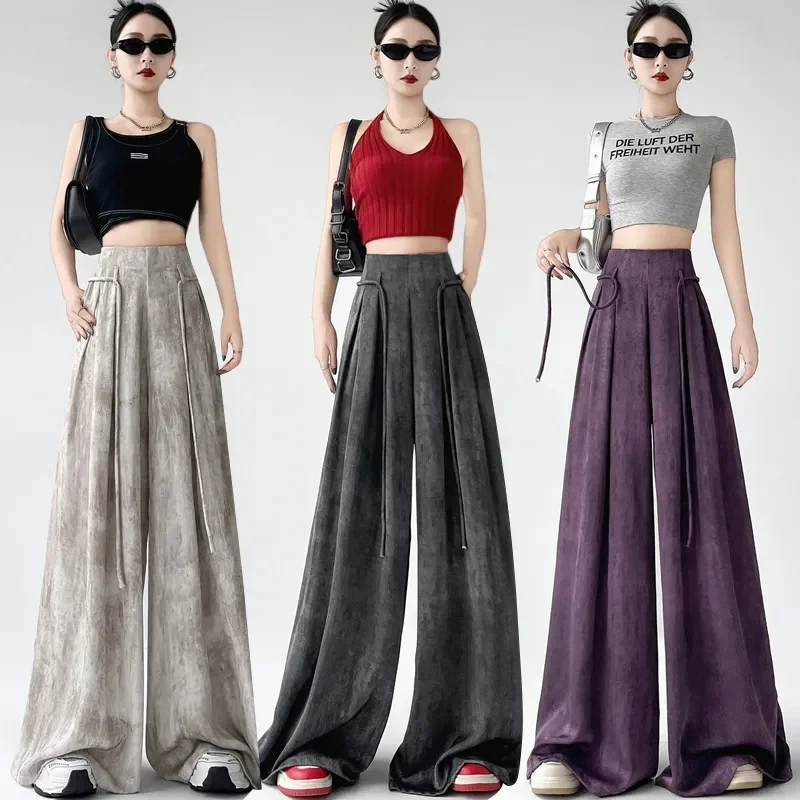 Spring Summer New Ice Silk Casual Pants Women Korean Loose Straight Pants Female High Waisted Drawstring Wide Leg Pants Ladies
Spring Summer New Ice Silk Casual Pants Women Korean Loose Straight Pants Female High Waisted Drawstring Wide Leg Pants Ladies