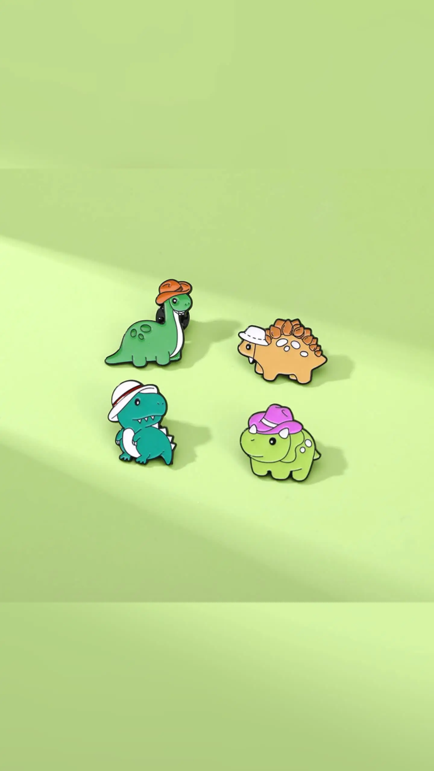 4Pcs/Set Cute Cartoon Hat Dinosaur Series Pins Anime Triceratops Tyrannosaurus Stegosaur Enamel Brooches