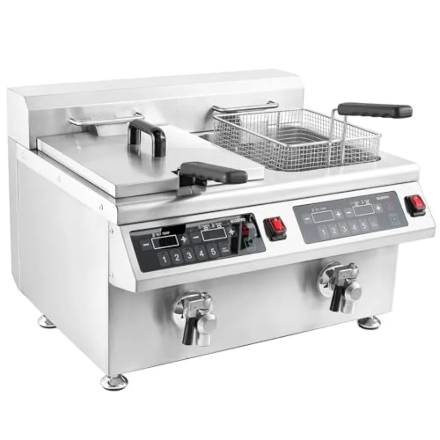 240V 7000W Commercial Induction Fryer 12L×2 25.4 QT Electric Deep Fryer with Solid Baskets 60 Minutes Timer Oil Drain Stainless
240V 7000W Commercial Induction Fryer 12L×2 25.4 QT Electric Deep Fryer with Solid Baskets 60 Minutes Timer Oil Drain Stainless