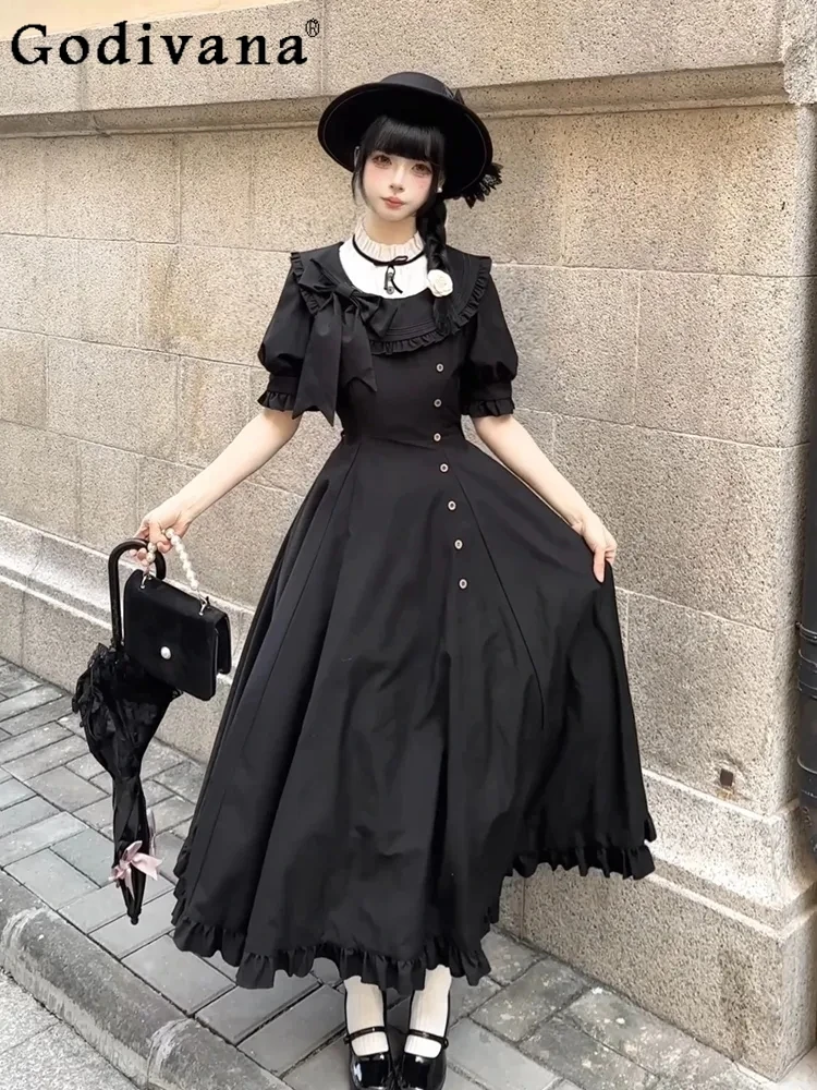 Y2k Subculture Dark Loli Japanese Original Lolita Black Dress Sweet Cool Girl Bow Turtleneck College Style Op Dress
Y2k Subculture Dark Loli Japanese Original Lolita Black Dress Sweet Cool Girl Bow Turtleneck College Style Op Dress