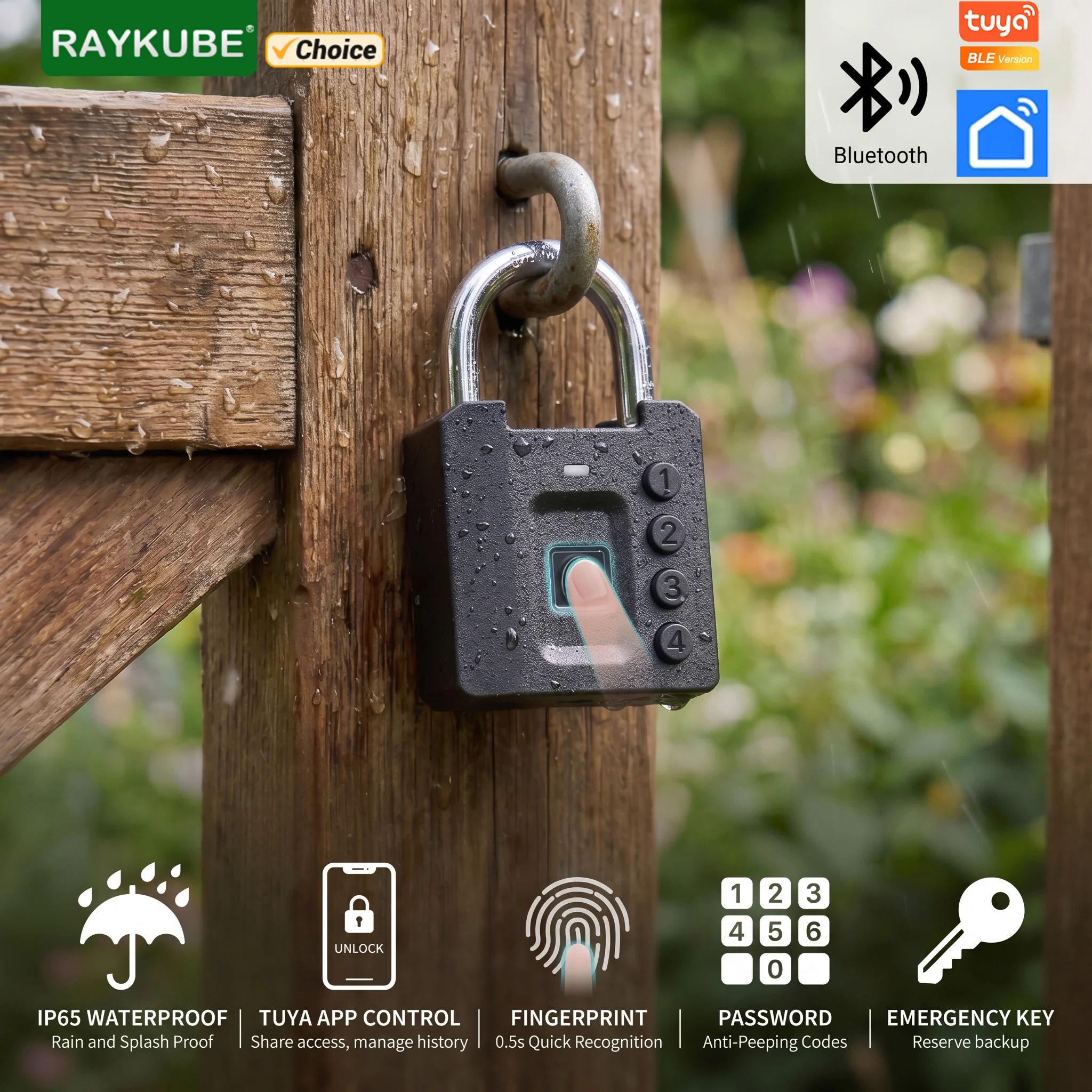 RAYKUBE SY705 Tuya BLE Waterproof Smart Fingerprint Padlock Portable Digital Lock APP Password Mechanical Key Unlock
RAYKUBE SY705 Tuya BLE Waterproof Smart Fingerprint Padlock Portable Digital Lock APP Password Mechanical Key Unlock