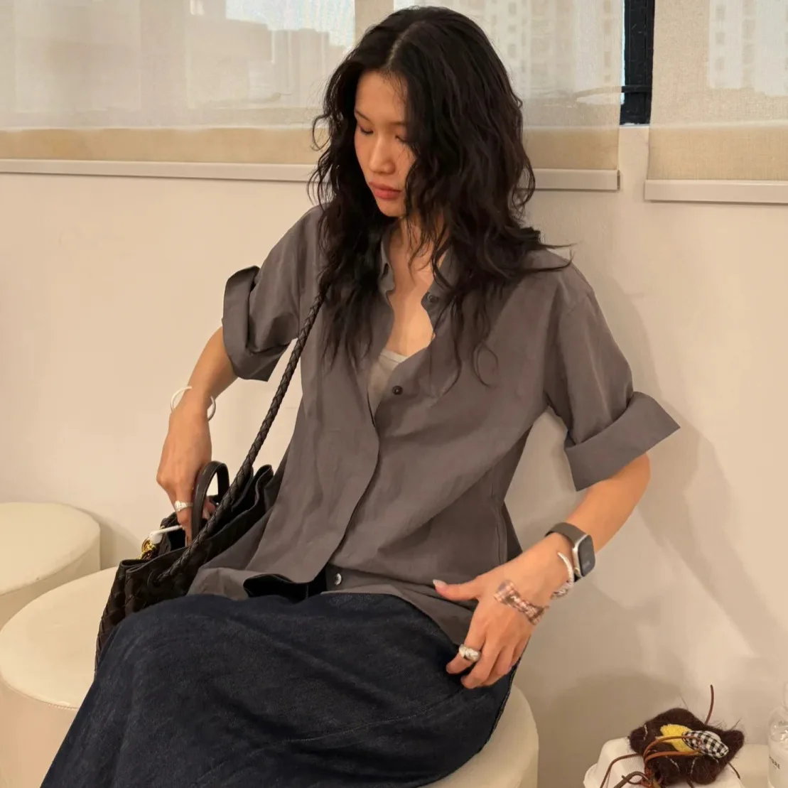 French Style Casual Chic Shirt Blouse Women Cotton Gray White Summer Loose Fit Handmade Short Sleeve Ladies Shirts Tops New
French Style Casual Chic Shirt Blouse Women Cotton Gray White Summer Loose Fit Handmade Short Sleeve Ladies Shirts Tops New