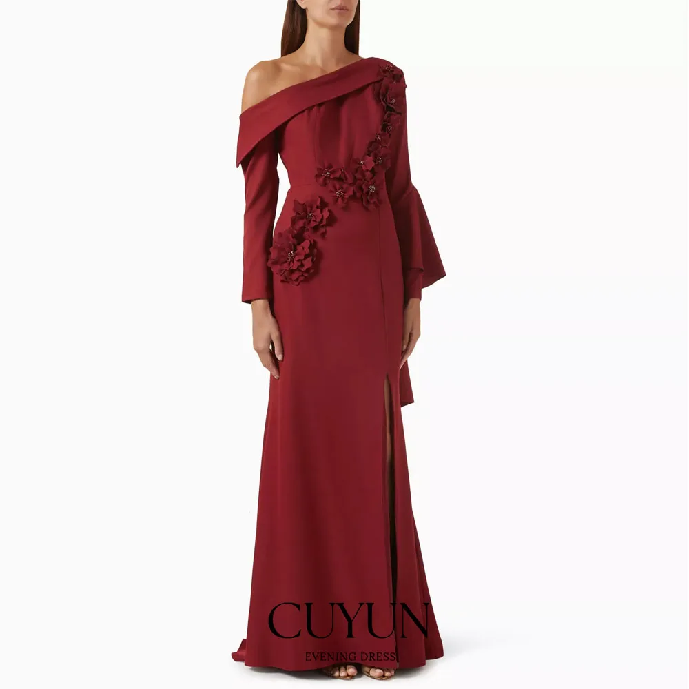 CUYUN Customized Burgundy Formal Evening Gown Luxury Floral Appliques Boat Neck 3/4 Sleeves Party Gown High Slit Wedding Guest
CUYUN Customized Burgundy Formal Evening Gown Luxury Floral Appliques Boat Neck 3/4 Sleeves Party Gown High Slit Wedding Guest
