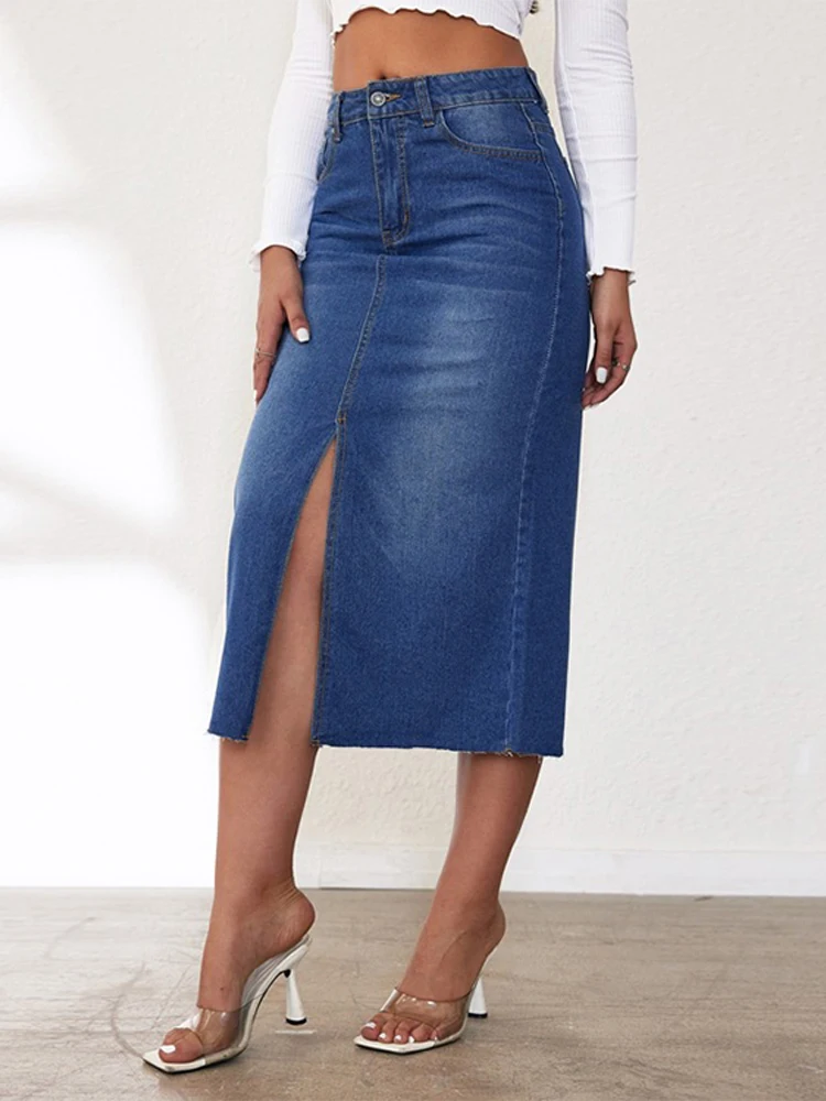 Straight Denim Skirt Women 2025 Summer Vintage Split Fork Blue New High Waist Long Bodycon Pencil Jean Skirt Ladies High Street
Straight Denim Skirt Women 2025 Summer Vintage Split Fork Blue New High Waist Long Bodycon Pencil Jean Skirt Ladies High Street