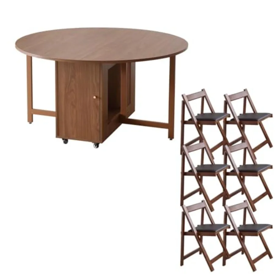 Walnut Round Folding Dining Table with 6 Chairs, Solid Wood Folding Chairs, Warm Walnut Finish, Space-Saving Foldable Design fo
Walnut Round Folding Dining Table with 6 Chairs, Solid Wood Folding Chairs, Warm Walnut Finish, Space-Saving Foldable Design fo