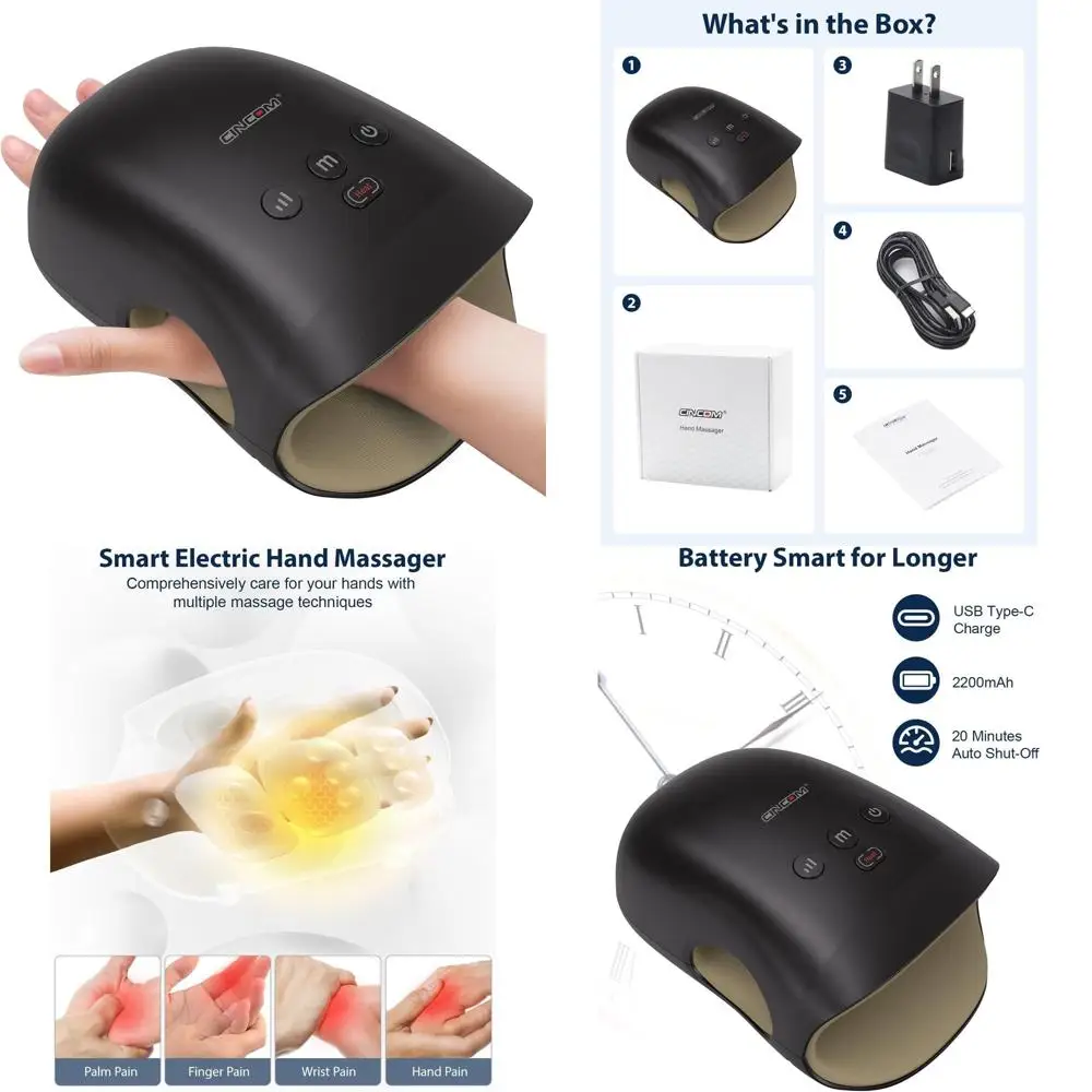 Wireless Hand Massager with Heat & Compression for Arthritis Relief and Carpal Tunnel, Ideal Gift for Women (Black)
Wireless Hand Massager with Heat & Compression for Arthritis Relief and Carpal Tunnel, Ideal Gift for Women (Black)
