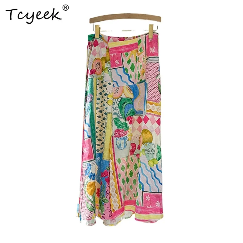 Tcyeek New Skirts for Woman 100% Tian Si Summer High Waisted Beach Floral Print Slimming Half Length Long Skirt Юбка Женская
Tcyeek New Skirts for Woman 100% Tian Si Summer High Waisted Beach Floral Print Slimming Half Length Long Skirt Юбка Женская