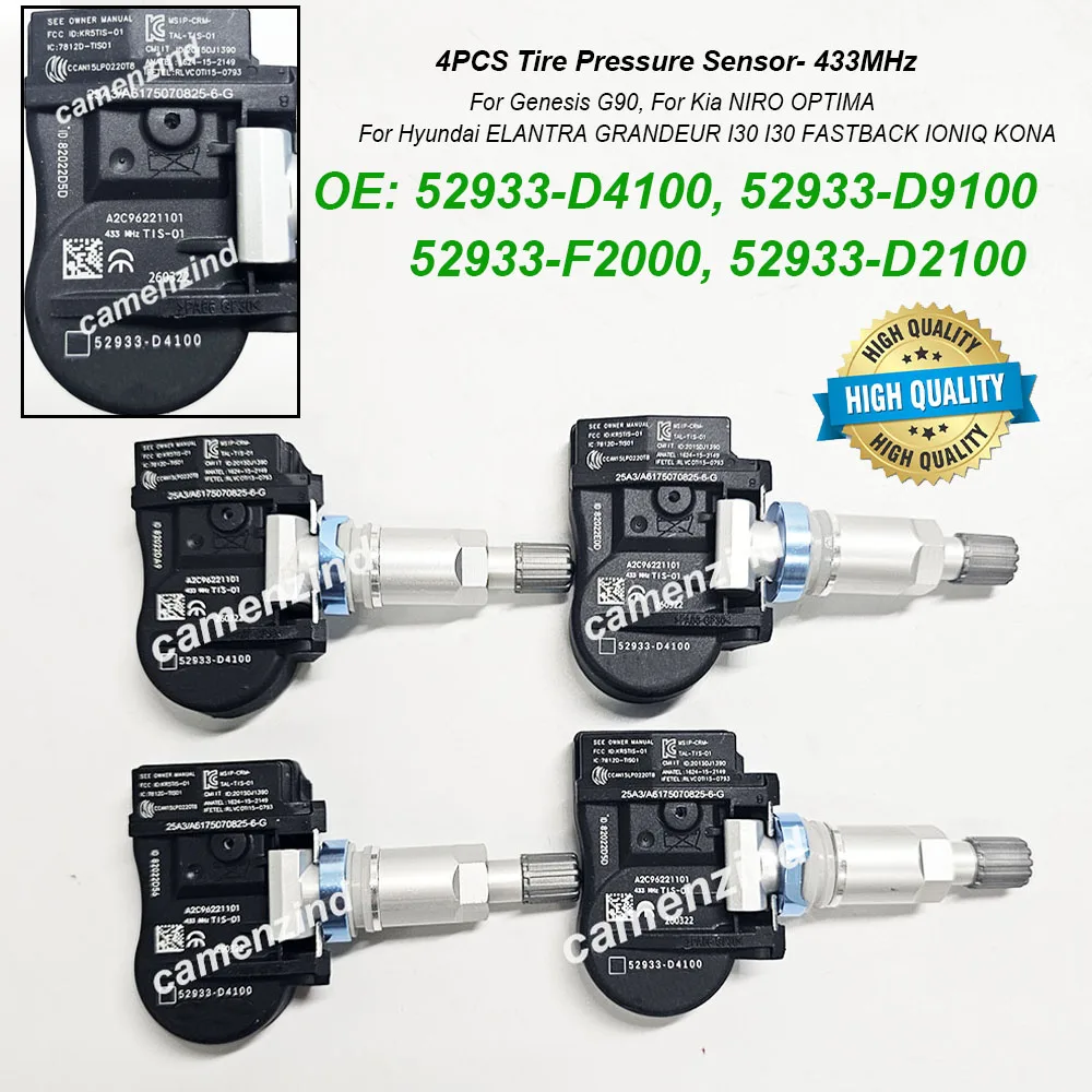 4PCS 52933-D4100 52933-D9100 52933-F2000 Tire Pressure Monitor Sensor 433Mhz For Kia Soul Optima Niro K2 K5 Sportage 52933D4100
4PCS 52933-D4100 52933-D9100 52933-F2000 Tire Pressure Monitor Sensor 433Mhz For Kia Soul Optima Niro K2 K5 Sportage 52933D4100