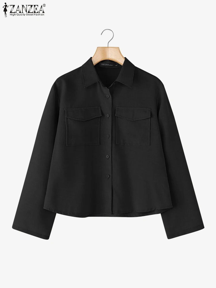 ZANZEA рубашки больших размеров женские осенние модные блузки с длинными рукавами и карманами с отложным воротником однотонные OL элегантные офисные женские топы 5XL 
ZANZEA рубашки больших размеров женские осенние модные блузки с длинными рукавами и карманами с отложным воротником однотонные OL элегантные офисные женские топы 5XL