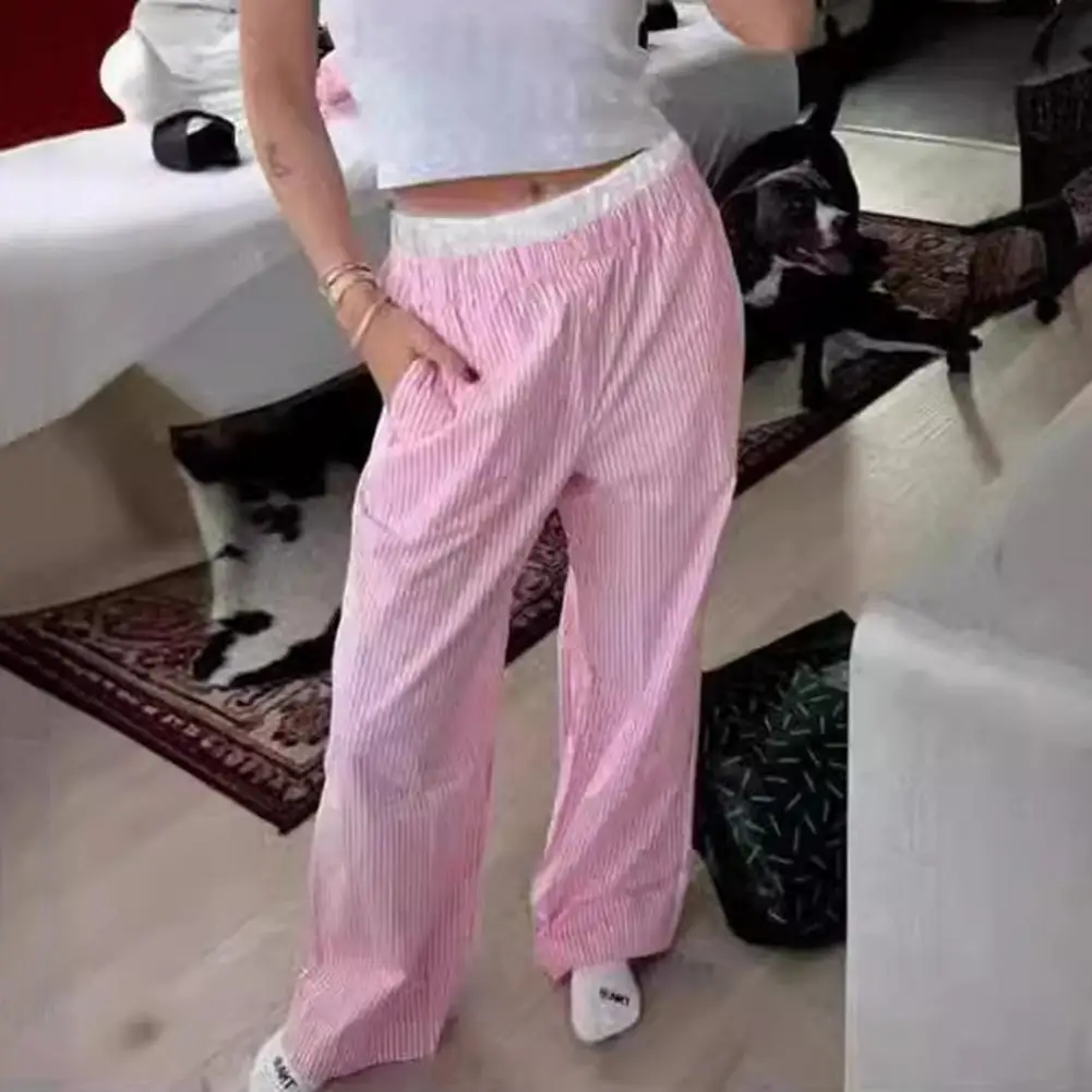 Work Leisure Pants Stylish Vertical Stripe High Waist Wide Leg Pants with Pockets for Women Summer Work Leisure Trousers Long 
Work Leisure Pants Stylish Vertical Stripe High Waist Wide Leg Pants with Pockets for Women Summer Work Leisure Trousers Long
