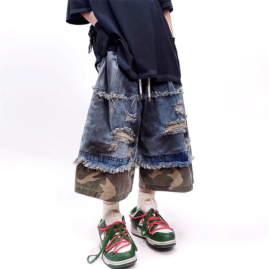 Camouflage Splicing Denim Shorts Mens Streetwear Hip Hop Ripped Hole Knee Length Pants Harajuku Vintage Baggy Casual Short Male
Camouflage Splicing Denim Shorts Mens Streetwear Hip Hop Ripped Hole Knee Length Pants Harajuku Vintage Baggy Casual Short Male