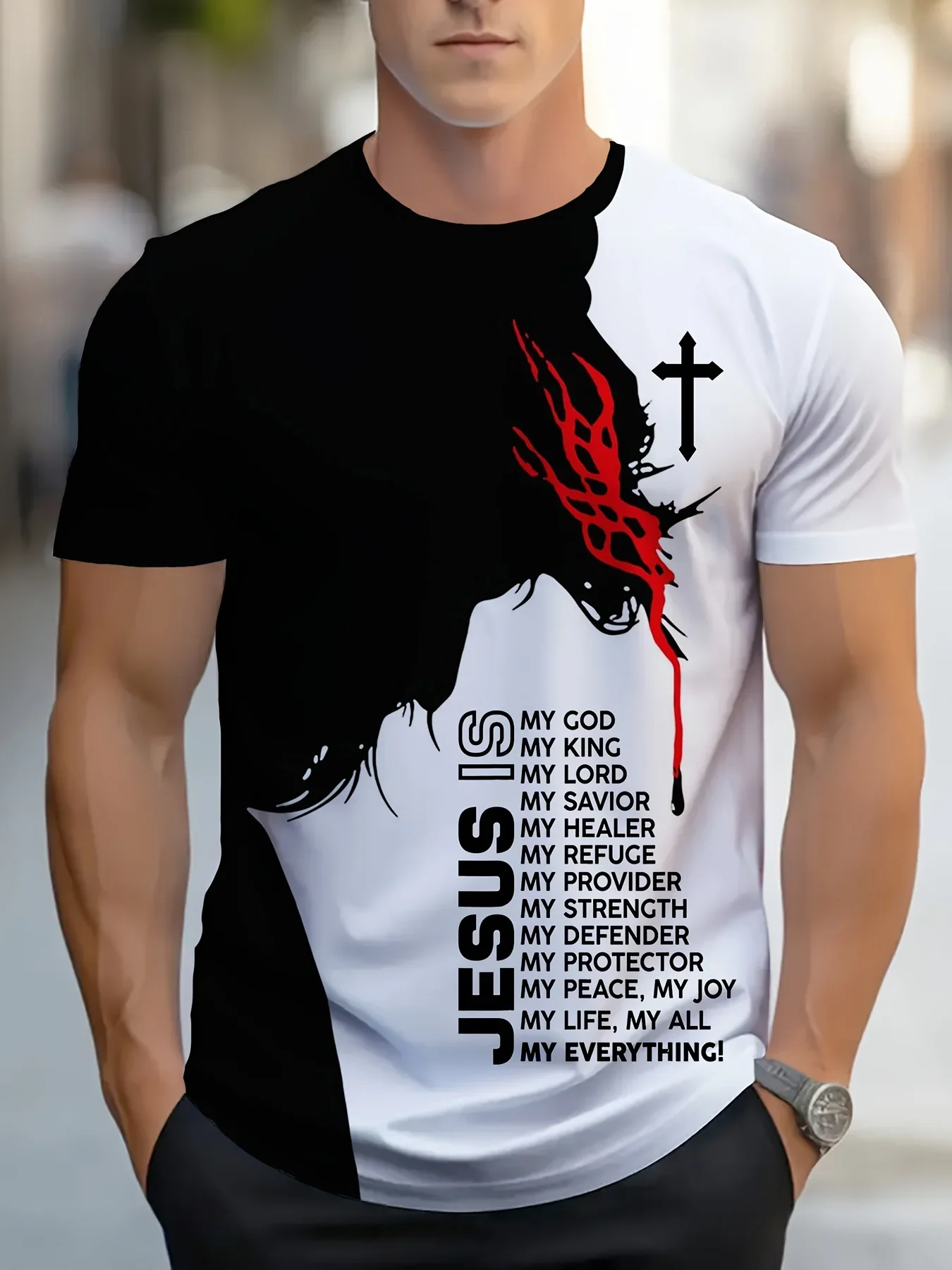 3D Print Men's Novelty T-Shirt Classic Christian Text & Cross Design Polyester Round Neck Short Sleeve Role Play Clothing
3D Print Men's Novelty T-Shirt Classic Christian Text & Cross Design Polyester Round Neck Short Sleeve Role Play Clothing