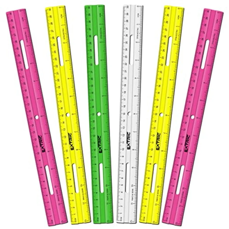 Classroom use clear plastic assorted colors shatterproof 12-inch rulers with metric and inches markings 6-count bulk pack
Classroom use clear plastic assorted colors shatterproof 12-inch rulers with metric and inches markings 6-count bulk pack