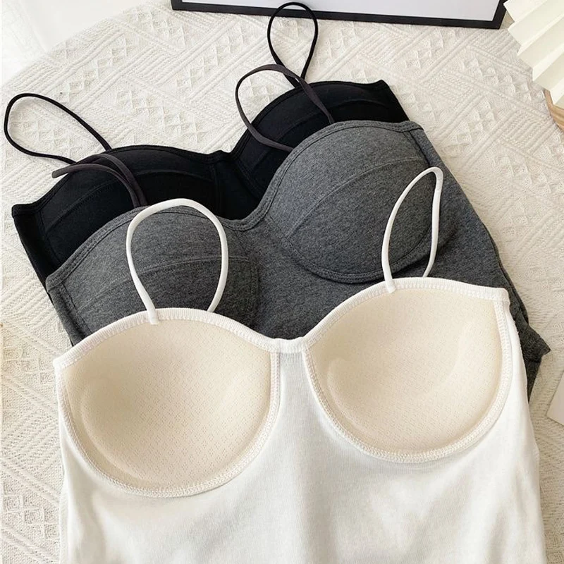 Women Seamless Crop Top Underwear Spaghetti Strap Slim Camisole Thin Straps Bras Solid Color with Chest Padded Vests Tube Tops
Women Seamless Crop Top Underwear Spaghetti Strap Slim Camisole Thin Straps Bras Solid Color with Chest Padded Vests Tube Tops