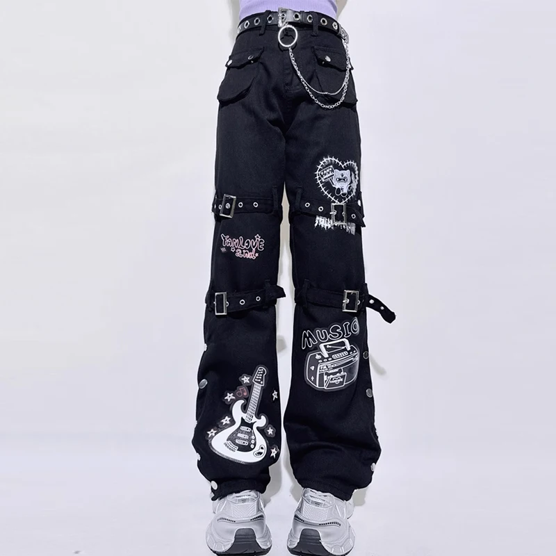 Gothic Women Jeans Black Printing Cargo Pants Hip Hop Music Festival Loose Wide Leg Pants Y2K Trendy High Street Denim Pants
Gothic Women Jeans Black Printing Cargo Pants Hip Hop Music Festival Loose Wide Leg Pants Y2K Trendy High Street Denim Pants