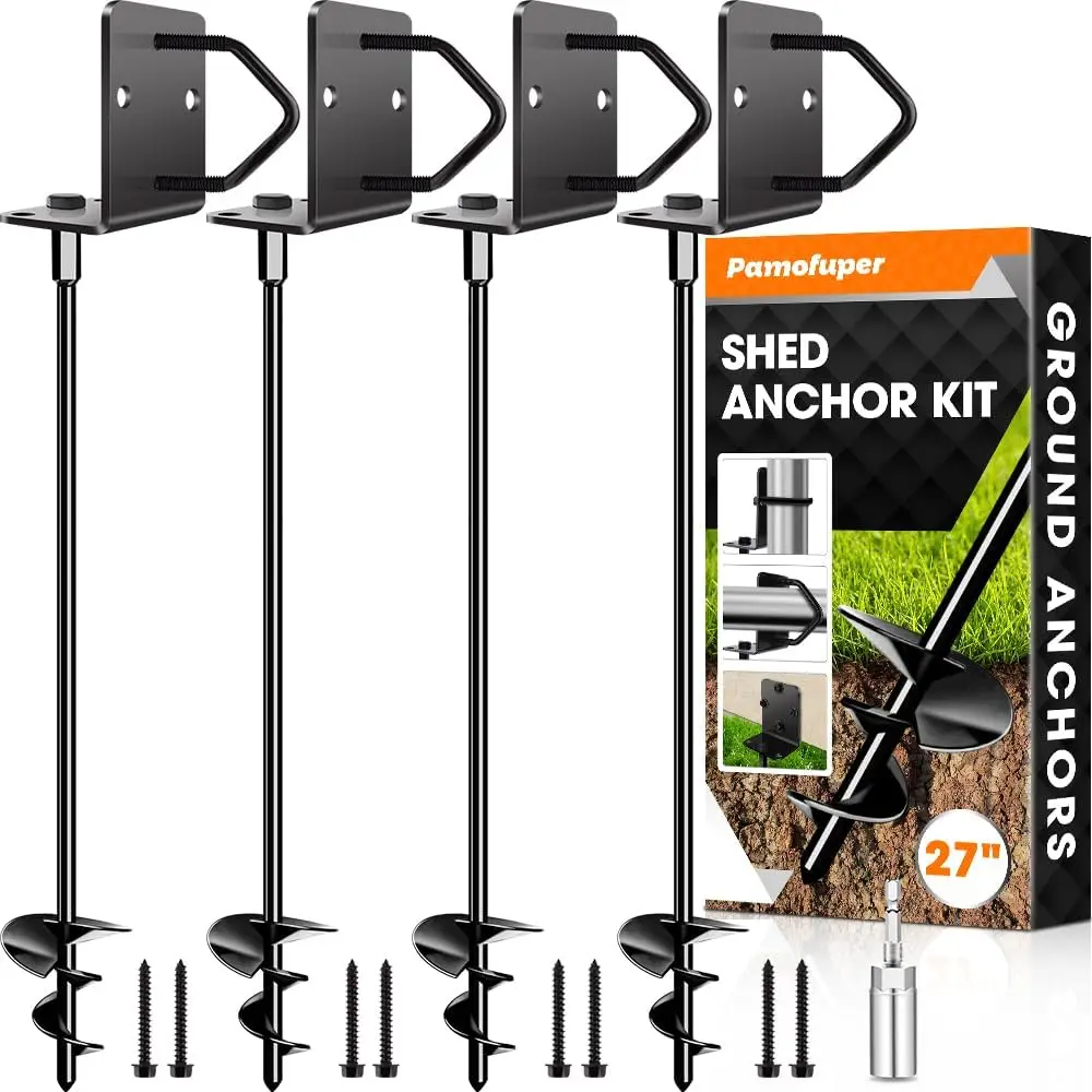 Heavy Duty Ground Anchors Set of 4 for Trampoline, Shed, Fence - Black 27in Screw-in Stakes
Heavy Duty Ground Anchors Set of 4 for Trampoline, Shed, Fence - Black 27in Screw-in Stakes