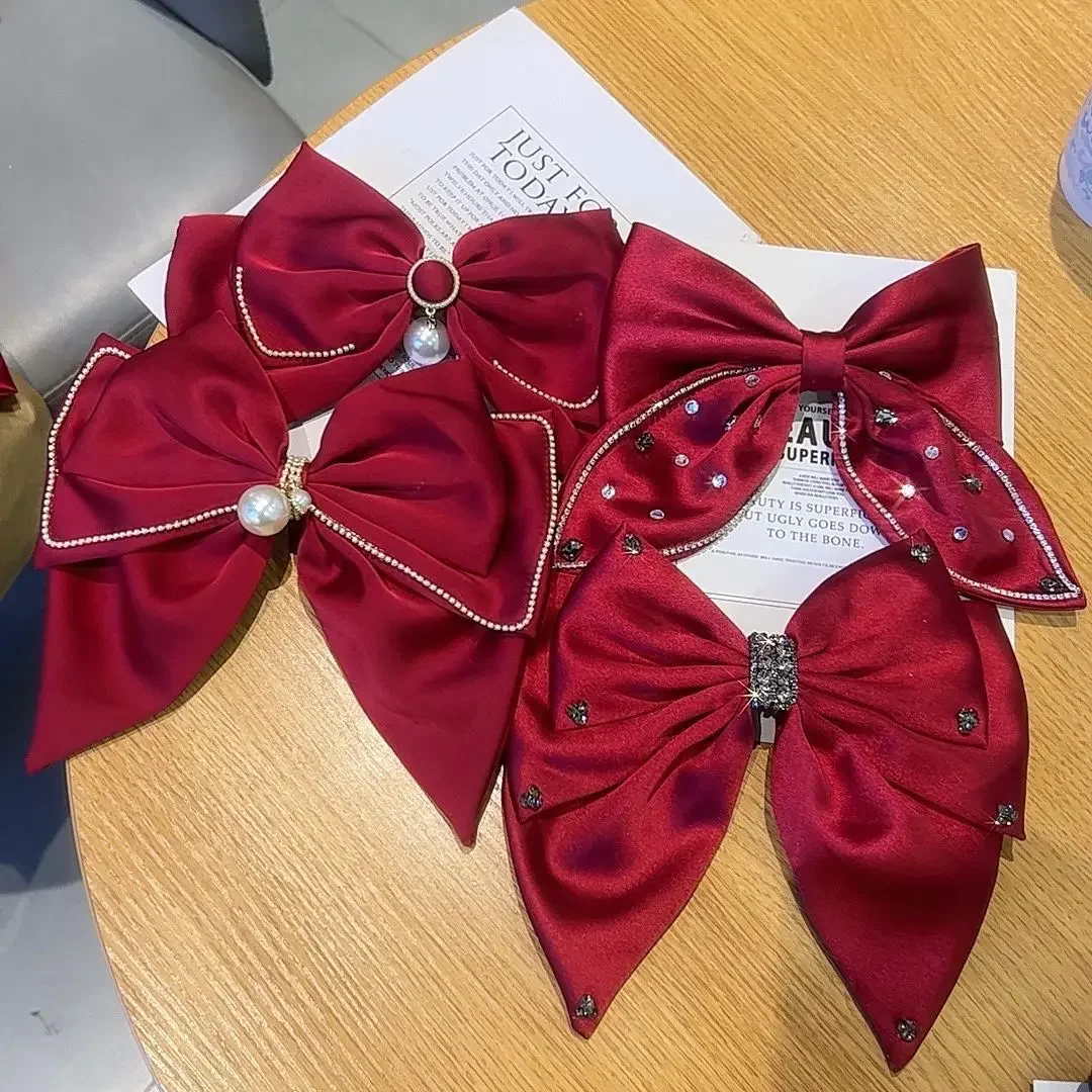 Korean Hair Accessories Rhinestone Red Satin Bow Clip Vintage Bridal Headwear Temperament Ladies' Spring
Korean Hair Accessories Rhinestone Red Satin Bow Clip Vintage Bridal Headwear Temperament Ladies' Spring