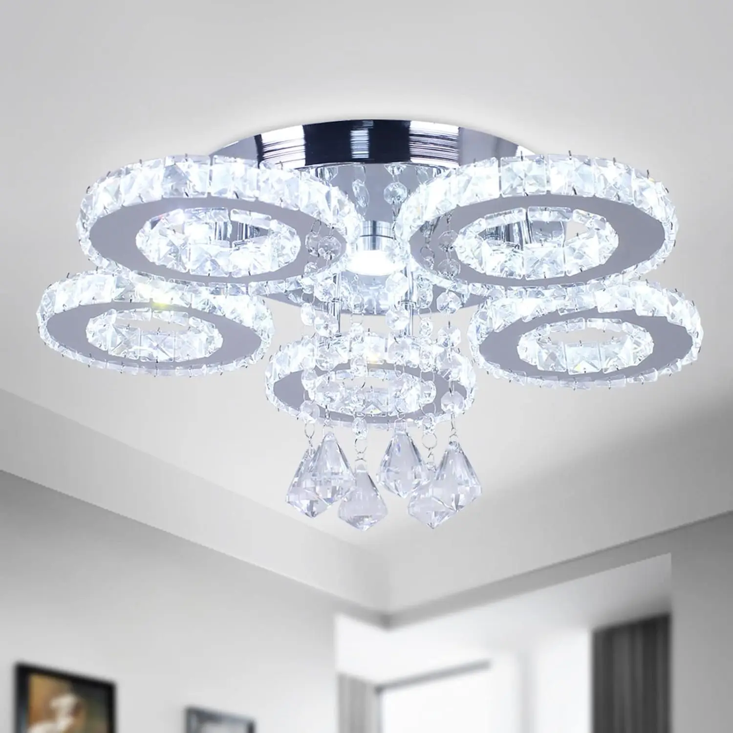 Modern Crystal Ceiling Light LED Chandelier Five Rings Ceiling Light Chandelier for Dinning Room Bedroom Kitchen (Cool White)
Modern Crystal Ceiling Light LED Chandelier Five Rings Ceiling Light Chandelier for Dinning Room Bedroom Kitchen (Cool White)