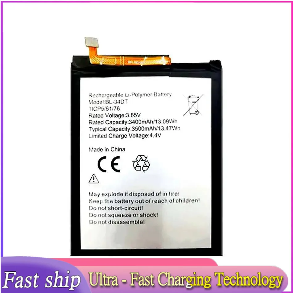 BL-34DT For Tecno Phantom 9 Phantom9 CC9 AB7 Camon 12 Pro CAMON12 Pro 3400mAh Mobile Phone Battery Environmentally Friendly
BL-34DT For Tecno Phantom 9 Phantom9 CC9 AB7 Camon 12 Pro CAMON12 Pro 3400mAh Mobile Phone Battery Environmentally Friendly