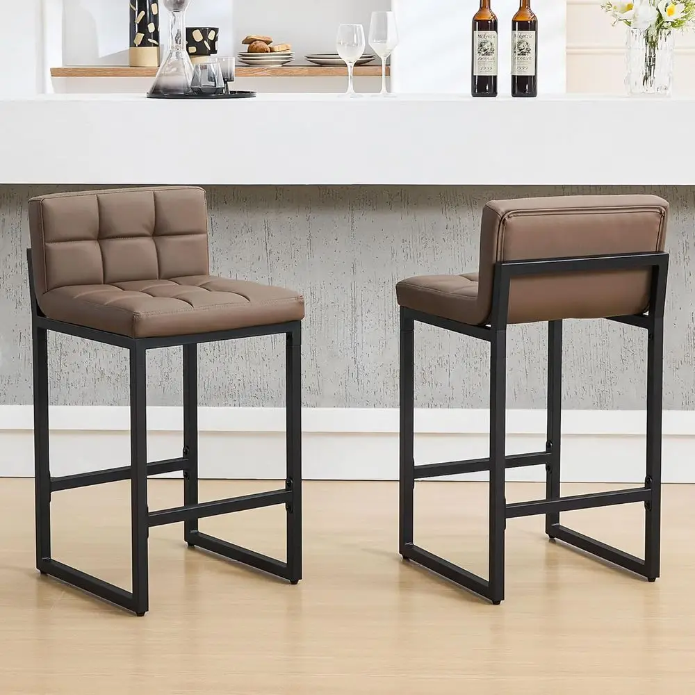 Set of 2 Coffee Brown Leather Counter Stools with Low Back and Footrest for Kitchen Island, 26
Set of 2 Coffee Brown Leather Counter Stools with Low Back and Footrest for Kitchen Island, 26