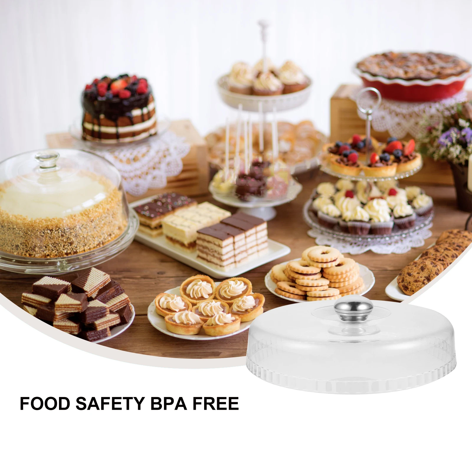 Cake Dust Transparent Plastic Stainless Steel Lid Easy Clean Dessert Display Container Long Lasting Use Bakery Dust Cover Stand
Cake Dust Transparent Plastic Stainless Steel Lid Easy Clean Dessert Display Container Long Lasting Use Bakery Dust Cover Stand