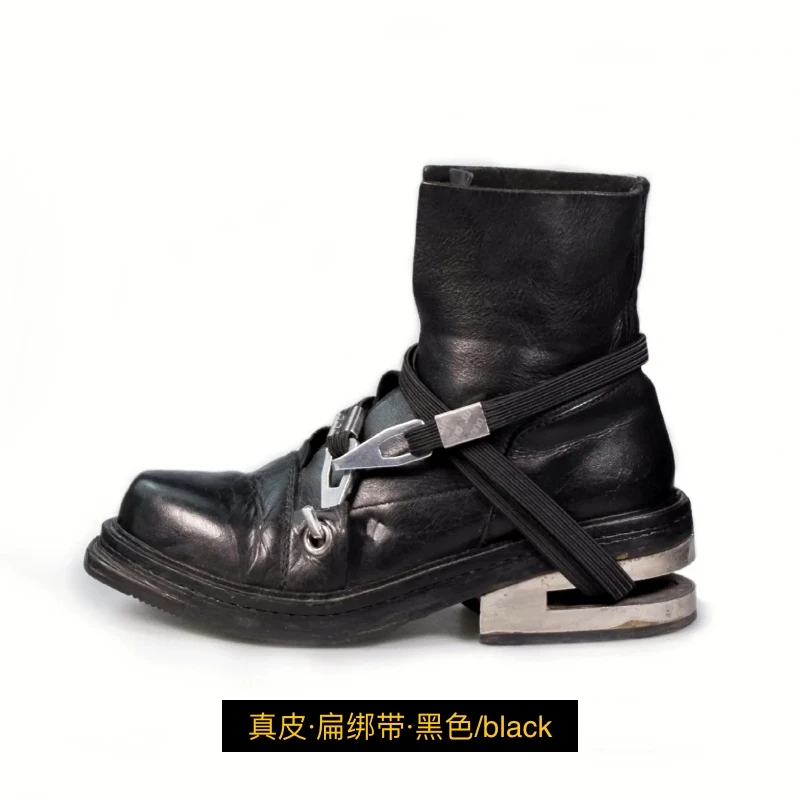 Fashion Men's Genuine Leather Motorcycle Boots Strange Metal Chunky Heel Mid-Calf Round Toe Elastic Band Western Boots Women
Fashion Men's Genuine Leather Motorcycle Boots Strange Metal Chunky Heel Mid-Calf Round Toe Elastic Band Western Boots Women