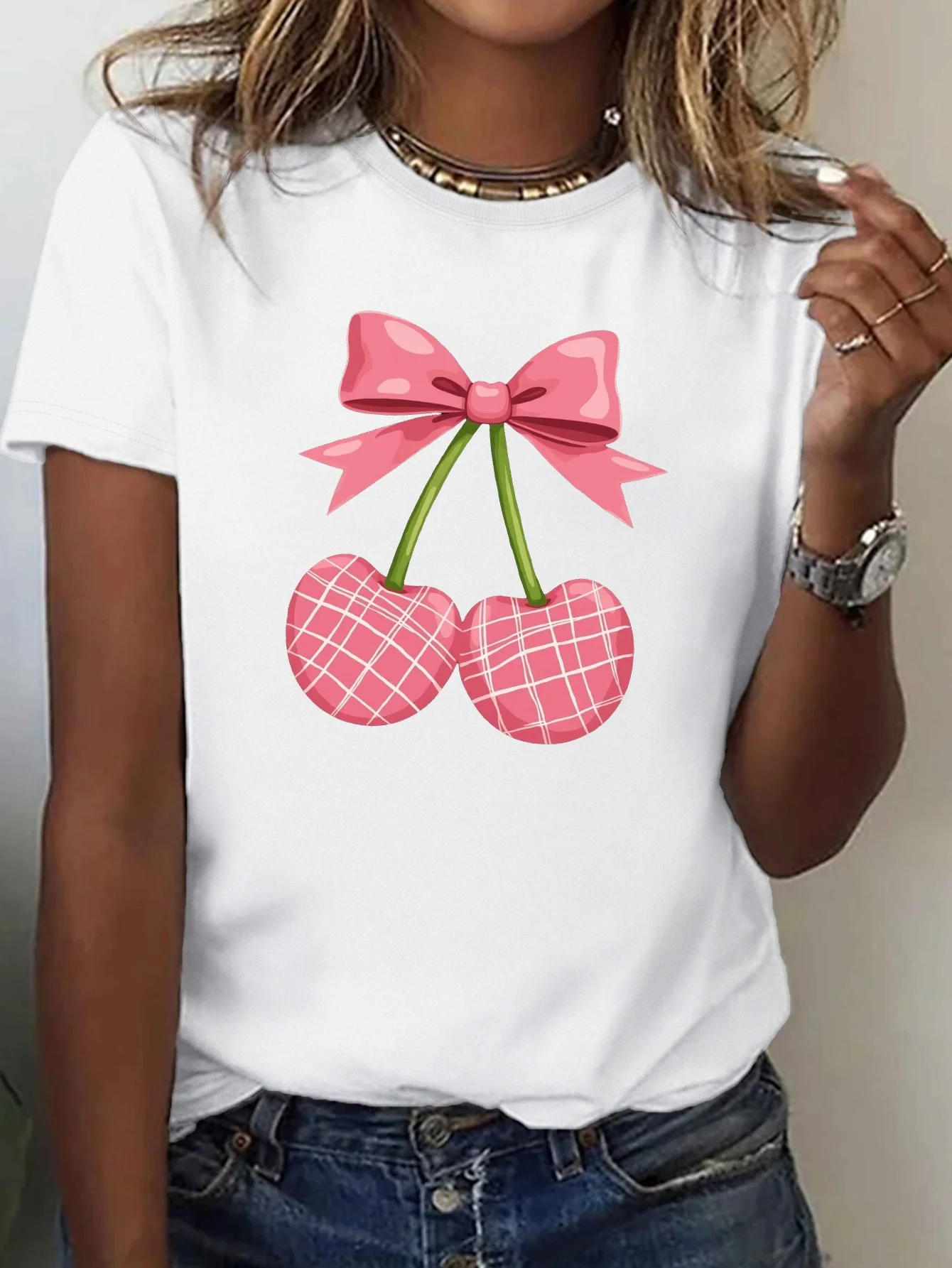 Teediy Pink Cherries with Bow Graphic Print Women Comfort Fit Short Sleeve Round Neck Casual Women TShirts Comfortable Clothing
Teediy Pink Cherries with Bow Graphic Print Women Comfort Fit Short Sleeve Round Neck Casual Women TShirts Comfortable Clothing