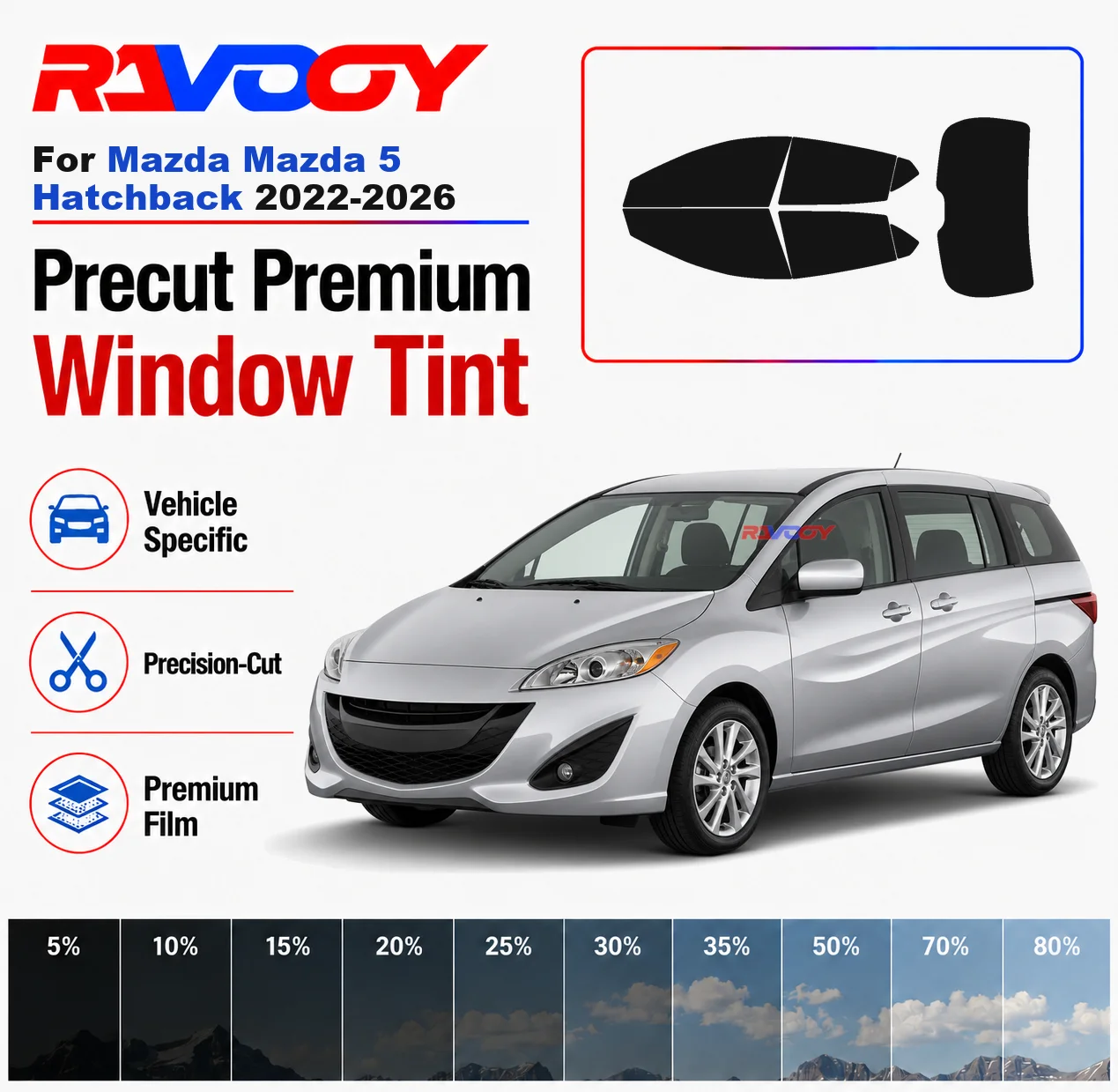 Premium Precut Window Tint Kit Front Rear Windows For Mazda Mazda 5 Hatchback 2022-2026 Complete Set Car Solar Nano Ceramic Film
Premium Precut Window Tint Kit Front Rear Windows For Mazda Mazda 5 Hatchback 2022-2026 Complete Set Car Solar Nano Ceramic Film