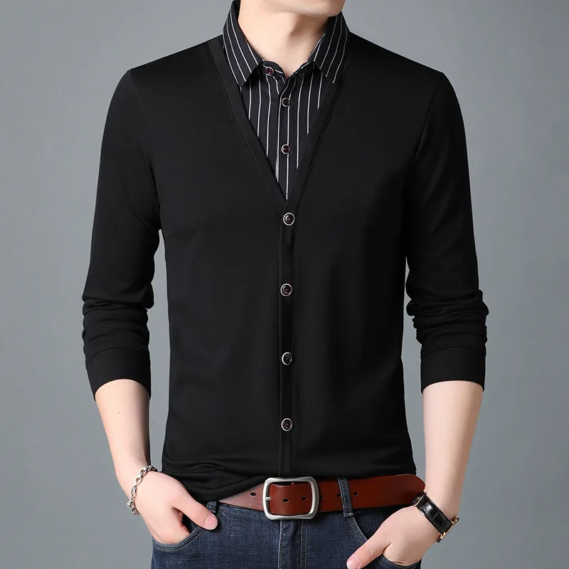 Men's Slim Fit Shirt Collar T-Shirt Striped Long Sleeve Fake Two-Piece Base Layer Youth Splicing Cotton Casual Shirt
Men's Slim Fit Shirt Collar T-Shirt Striped Long Sleeve Fake Two-Piece Base Layer Youth Splicing Cotton Casual Shirt