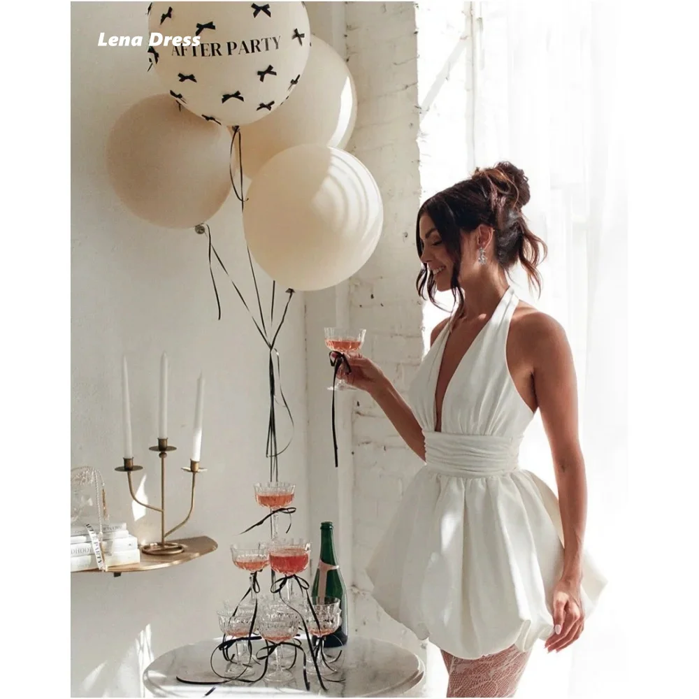 Lena Satin Wedding Party Dress Custom Made Evening Dresses Halter Neck Strapless Short Skirt Elegant Woman Prom Women Special
Lena Satin Wedding Party Dress Custom Made Evening Dresses Halter Neck Strapless Short Skirt Elegant Woman Prom Women Special