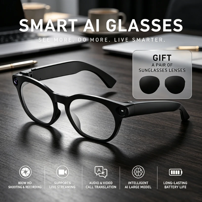 2026 AI Smart Glasses AI Translation 800W HD Camera Shooting Anti-shake Image BT Call Sound Recording Music Smart Sunglasses New
2026 AI Smart Glasses AI Translation 800W HD Camera Shooting Anti-shake Image BT Call Sound Recording Music Smart Sunglasses New