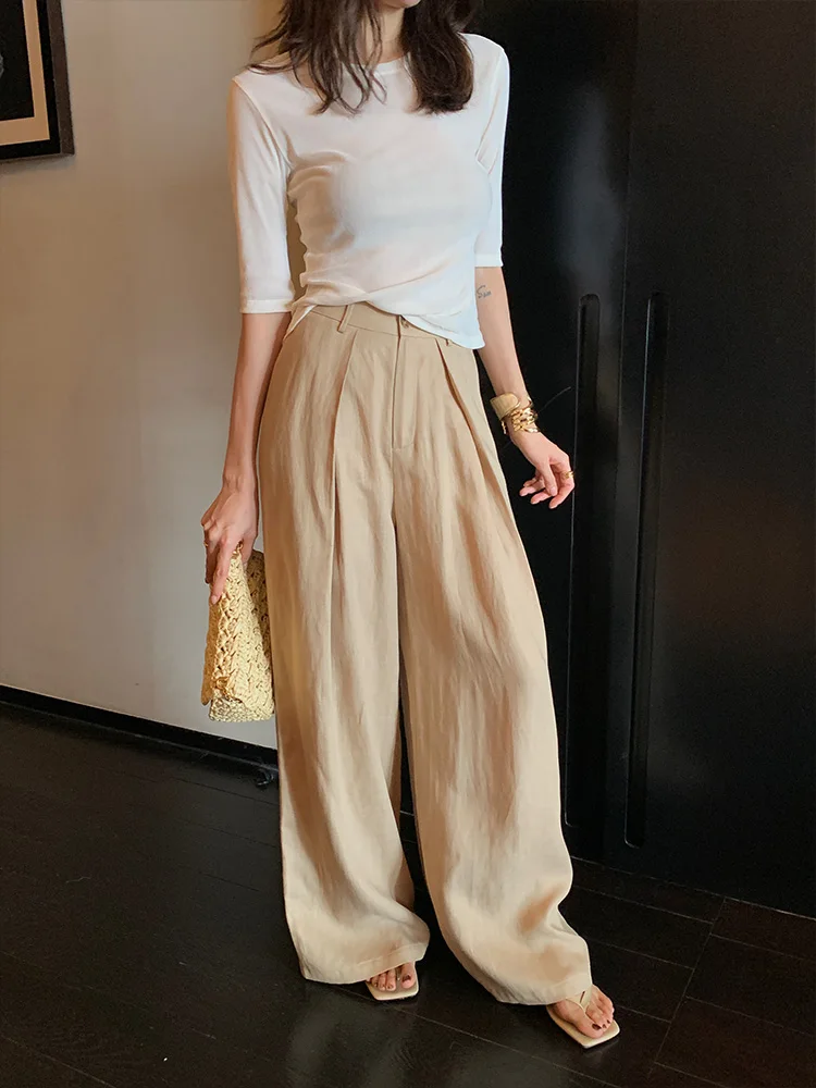 Dragon Joy High Waist Wide Leg Pants Commute Casual Loose Style Big Pleat Slimming Straight Casual Trousers A2EXKZT605
Dragon Joy High Waist Wide Leg Pants Commute Casual Loose Style Big Pleat Slimming Straight Casual Trousers A2EXKZT605