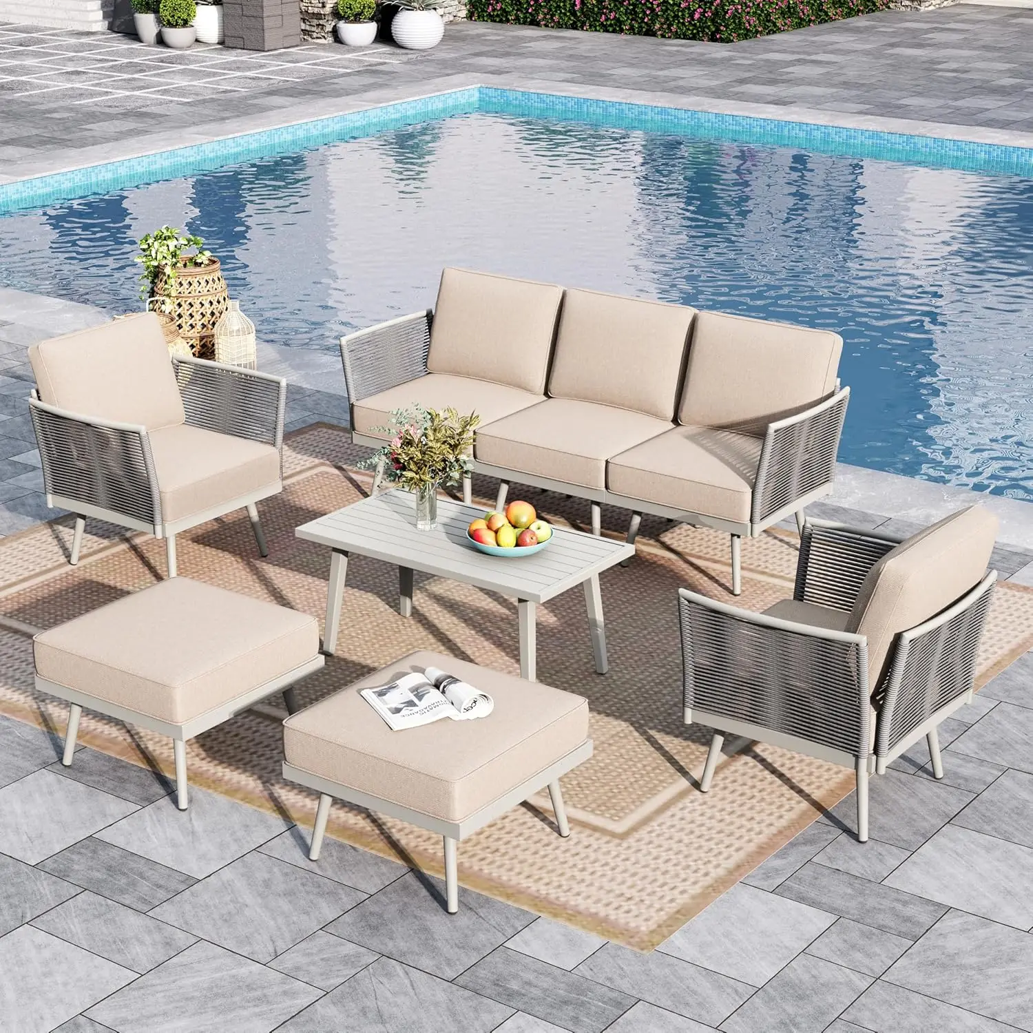 8-Piece Patio Furniture Set, Outdoor Sectional Furniture With Classic Rope PE Rattan And Coffee Table, All-Weather, Customized