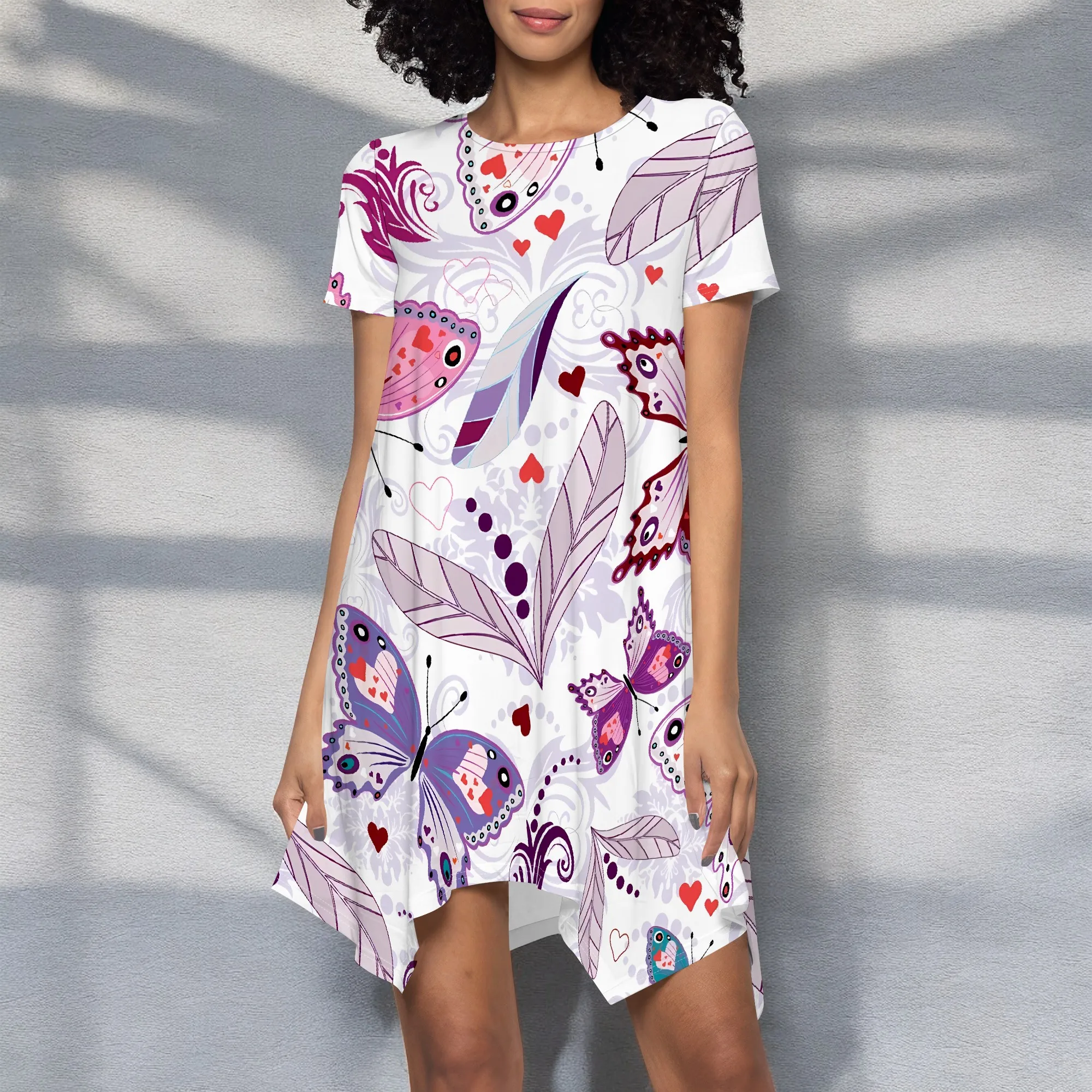 Butterfly Pattern Women's Short Sleeve Round Neck Mini Dress Summer Beachwear with Comfortable Fit Unique Design
Butterfly Pattern Women's Short Sleeve Round Neck Mini Dress Summer Beachwear with Comfortable Fit Unique Design