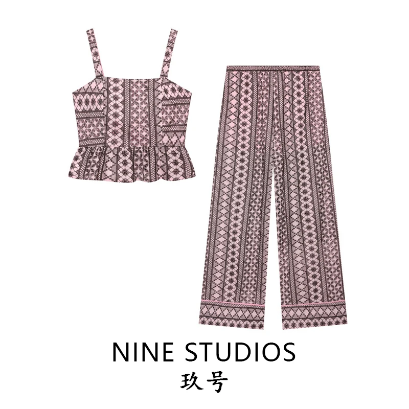 NINE ZAR Women's Embroidered Hollow out Strap Top Vest Wide Leg Pants Two Piece Set Fashionable Summer Outfit
NINE ZAR Women's Embroidered Hollow out Strap Top Vest Wide Leg Pants Two Piece Set Fashionable Summer Outfit
