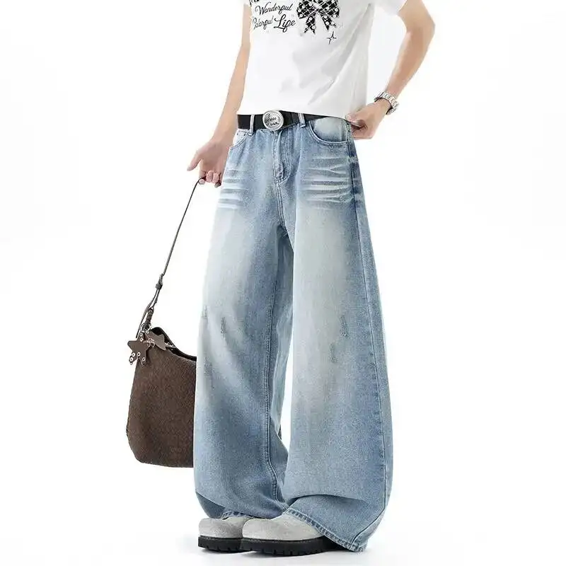 Edgy Men's Rivet Ripped Distressed Jeans Washed Blue Wide Leg Baggy Fit Streetwear Casual Loose Denim Long Pants 9XP3DL
Edgy Men's Rivet Ripped Distressed Jeans Washed Blue Wide Leg Baggy Fit Streetwear Casual Loose Denim Long Pants 9XP3DL