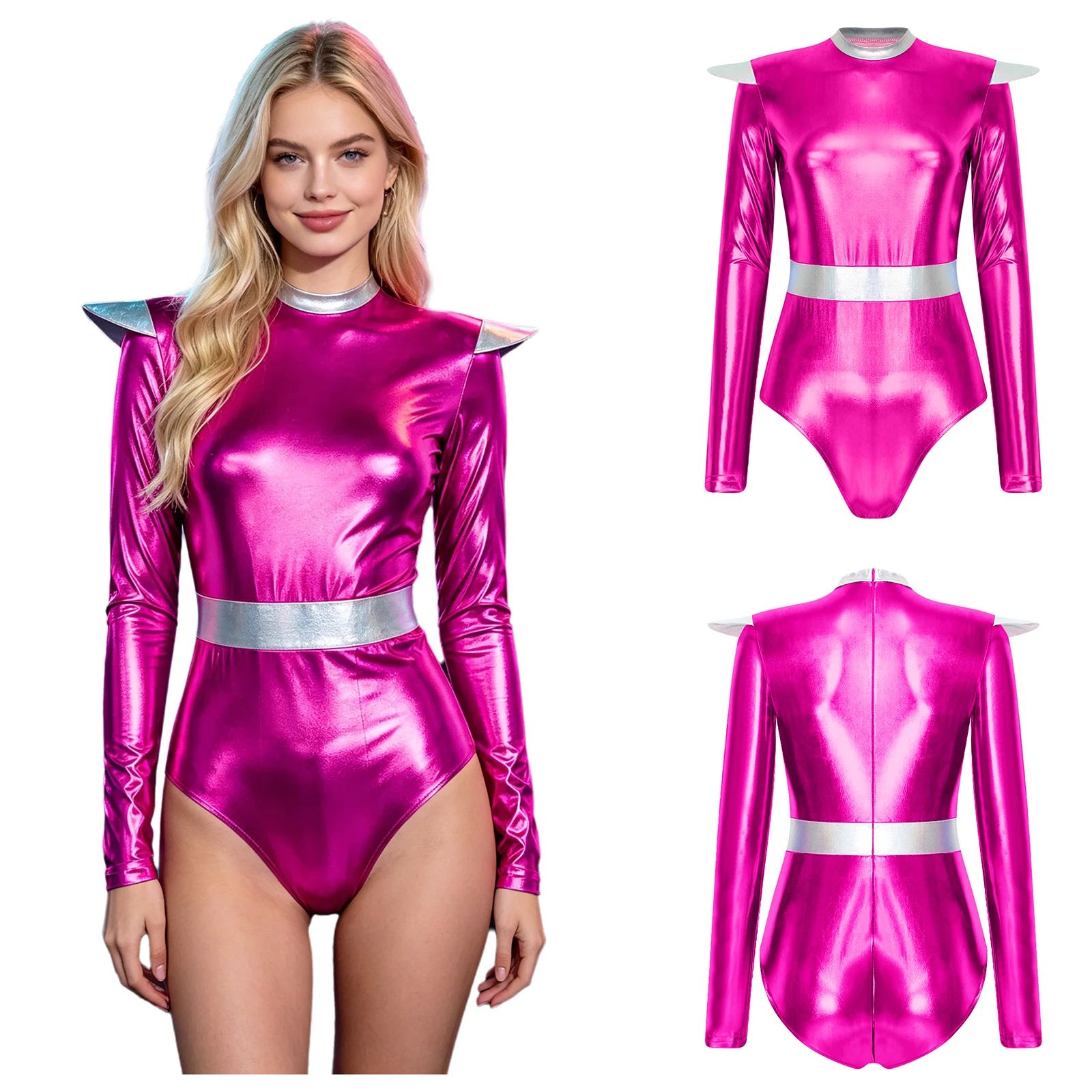 Womens Alien Cosplay Costume Metallic Bodysuit Long Sleeve Invisible Zipper Back Leotard for Halloween Themed Costume Party Wear
Womens Alien Cosplay Costume Metallic Bodysuit Long Sleeve Invisible Zipper Back Leotard for Halloween Themed Costume Party Wear
