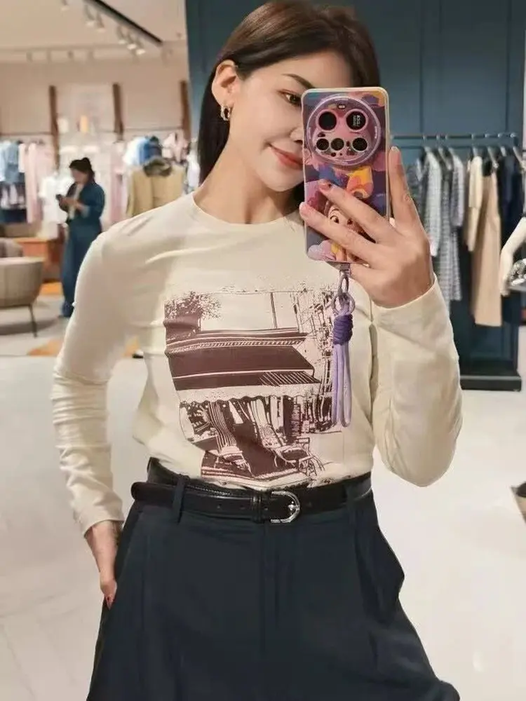 Basic Cotton Long Sve Printed T-irt Women's Autumn Top Simple Sle Pure Cotton Base irt Single Wear round Ne T-irt
Basic Cotton Long Sve Printed T-irt Women's Autumn Top Simple Sle Pure Cotton Base irt Single Wear round Ne T-irt