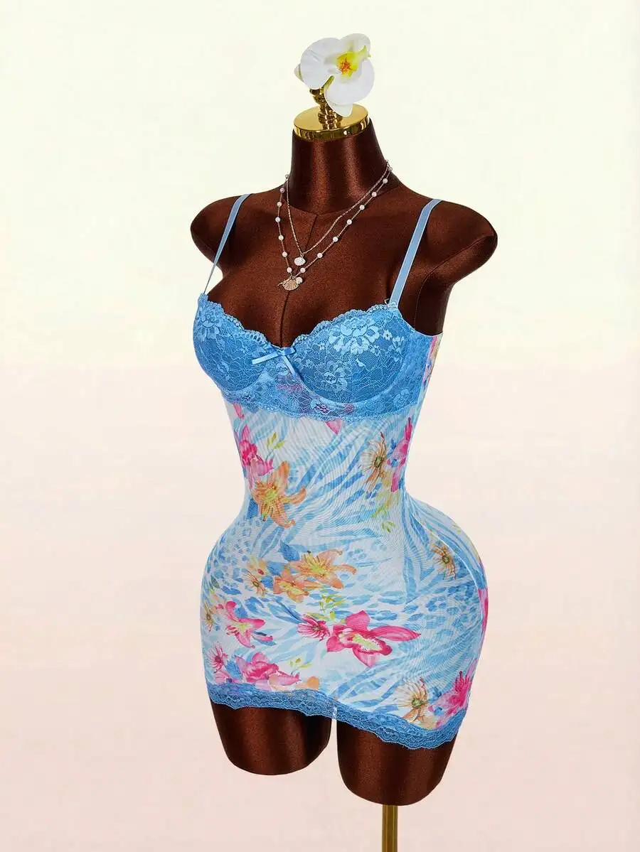 Lace Trim Floral Mesh Bodycon Mini Dress For Women Summer Party Outfit
Lace Trim Floral Mesh Bodycon Mini Dress For Women Summer Party Outfit