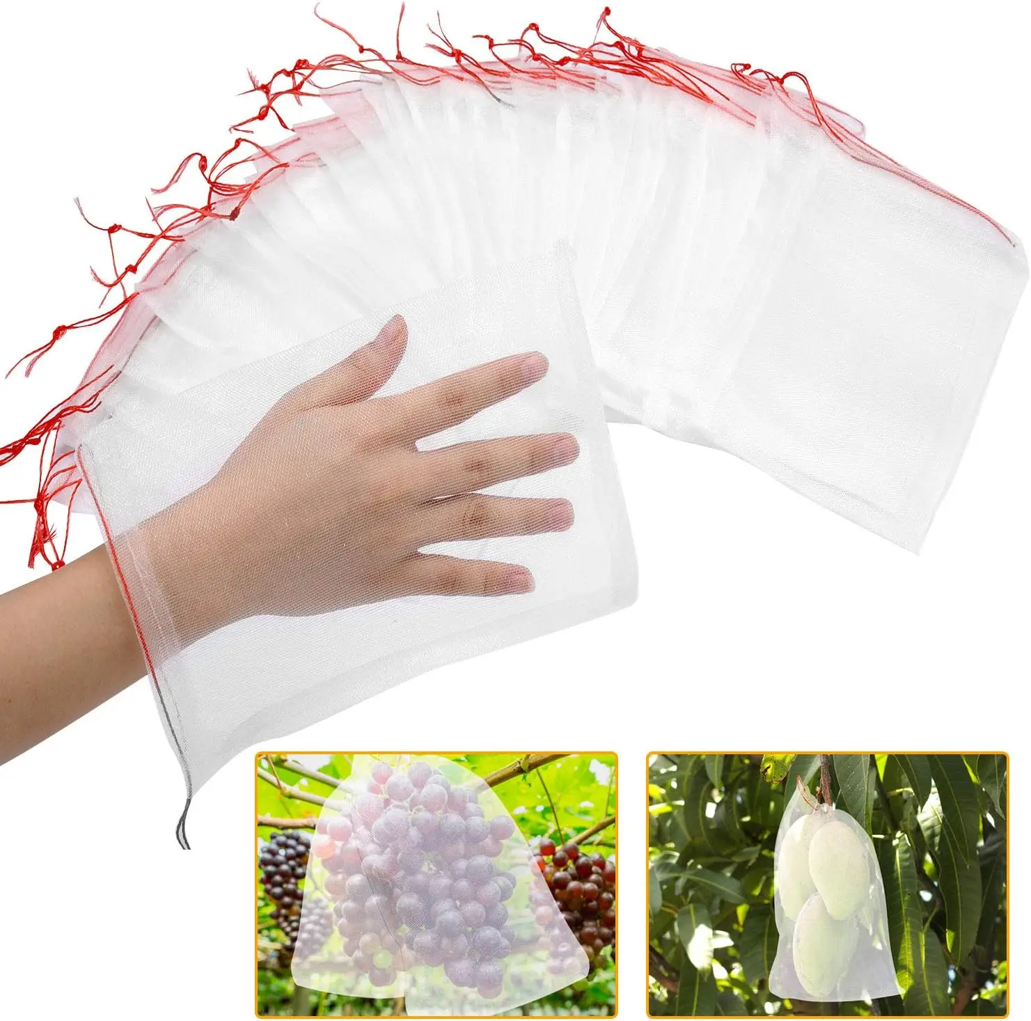 50 Pcs Fruit Protection Netting Bags, 10x6 Inch Drawstring Mesh Bags for Garden
50 Pcs Fruit Protection Netting Bags, 10x6 Inch Drawstring Mesh Bags for Garden