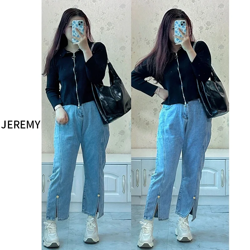 Loose Straight Leg High Waist Jeans High Waist Nine Points for plus Size Women Summer Casual Korean Sle Trousers
Loose Straight Leg High Waist Jeans High Waist Nine Points for plus Size Women Summer Casual Korean Sle Trousers
